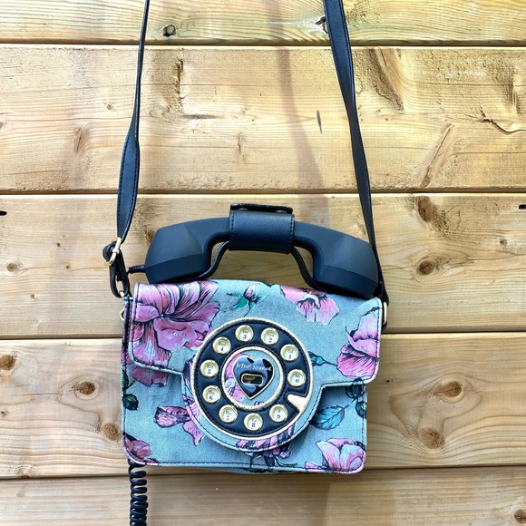 Betsey Johnson PHONE FLORAL Purse Handbag Kitsch TELEPHONE CROSSBODY - Picture 2 of 10